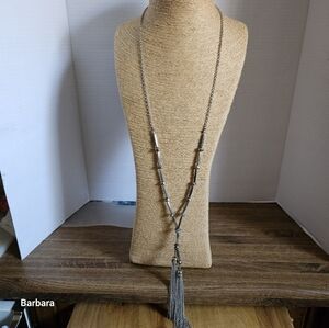 Vintage Opera-length Silver and Crystal Tassel Necklace